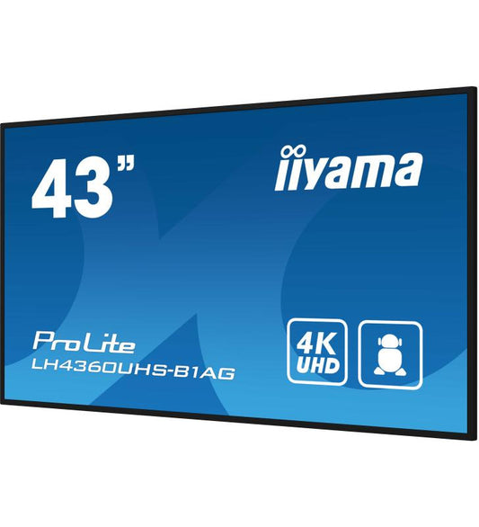 iiyama LH4360UHS-B1AG affichage de messages Carte A numÃ©rique 108 cm (42.5") LED Wifi 500 cd/mÂ² 4K Ultra HD Noir IntÃ©grÃ© dans le processeur Android 11 24/7