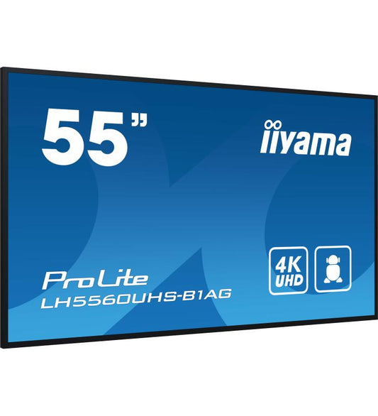 iiyama LH5560UHS-B1AG affichage de messages Carte A numÃ©rique 139,7 cm (55") LED Wifi 500 cd/mÂ² 4K Ultra HD Noir IntÃ©grÃ© dans le processeur Android 11 24/7