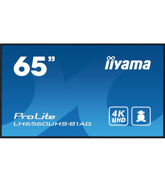 iiyama LH6560UHS-B1AG affichage de messages Carte A numÃ©rique 165,1 cm (65") LED Wifi 500 cd/mÂ² 4K Ultra HD Noir IntÃ©grÃ© dans le processeur Android 11 24/7