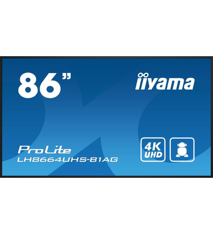 iiyama LH8664UHS-B1AG affichage de messages Carte A numÃ©rique 2,18 m (86") LED Wifi 500 cd/mÂ² 4K Ultra HD Noir IntÃ©grÃ© dans le processeur Android 11 24/7