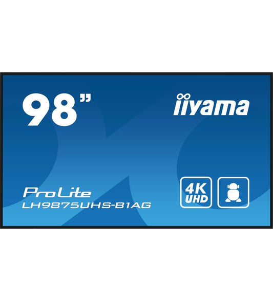 iiyama LH9875UHS-B1AG affichage de messages Ã‰cran plat de signalisation numÃ©rique 2,49 m (98") LED Wifi 500 cd/mÂ² 4K Ultra HD Noir IntÃ©grÃ© dans le processeur Android 11 24/7