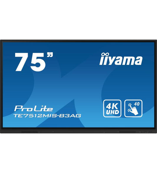 iiyama TE7512MIS-B3AG affichage de messages En forme de kiosk 190,5 cm (75") LCD Wifi 400 cd/mÂ² 4K Ultra HD Noir Ã‰cran tactile IntÃ©grÃ© dans le processeur Android 11 24/7