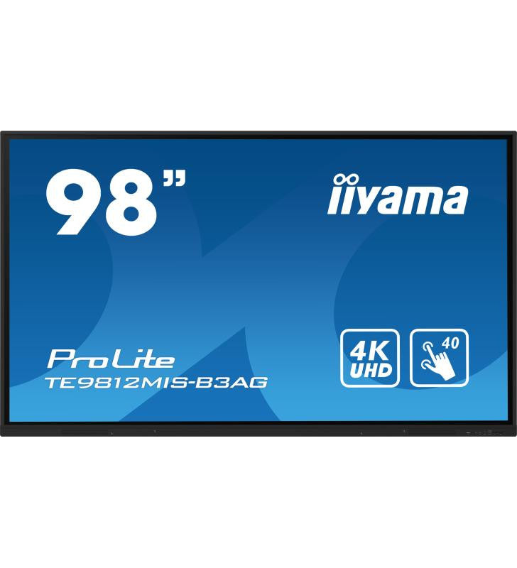 iiyama TE9812MIS-B3AG affichage de messages En forme de kiosk 2,49 m (98") LCD Wifi 400 cd/mÂ² 4K Ultra HD Noir Ã‰cran tactile IntÃ©grÃ© dans le processeur Android 11 24/7